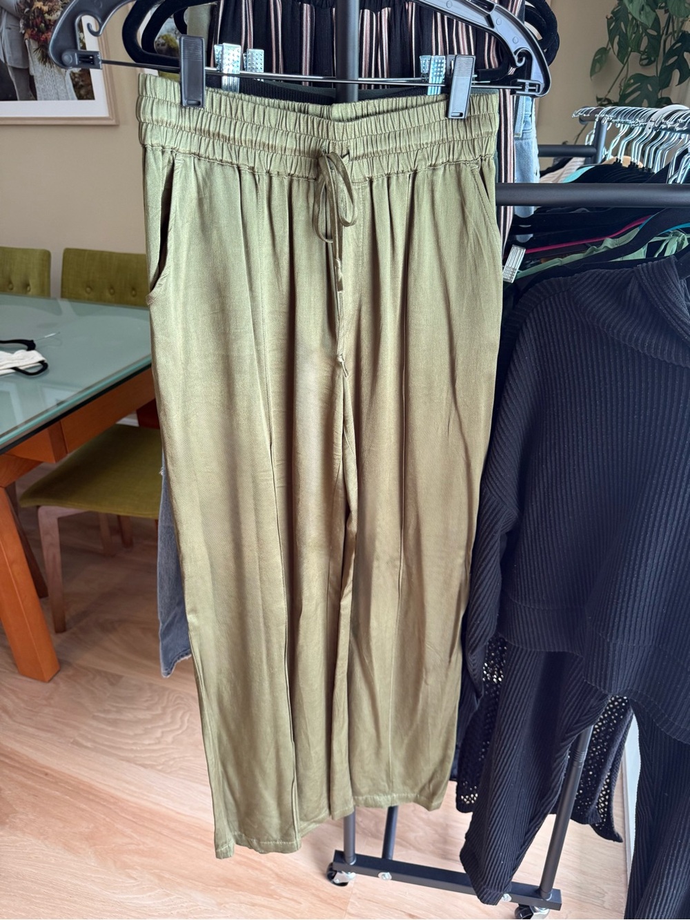Georgie olive green silk drawstring women’s dress pants XS